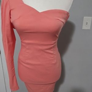 Pink one sleeve mini dress